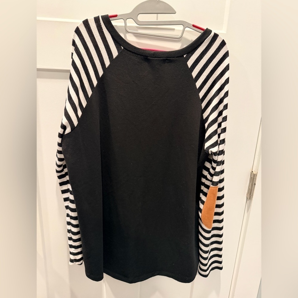 Chic Soul Black Raglan Top Women Striped Sleeve Tunic Long Sleeve Casual Tee XL - Picture 3 of 8